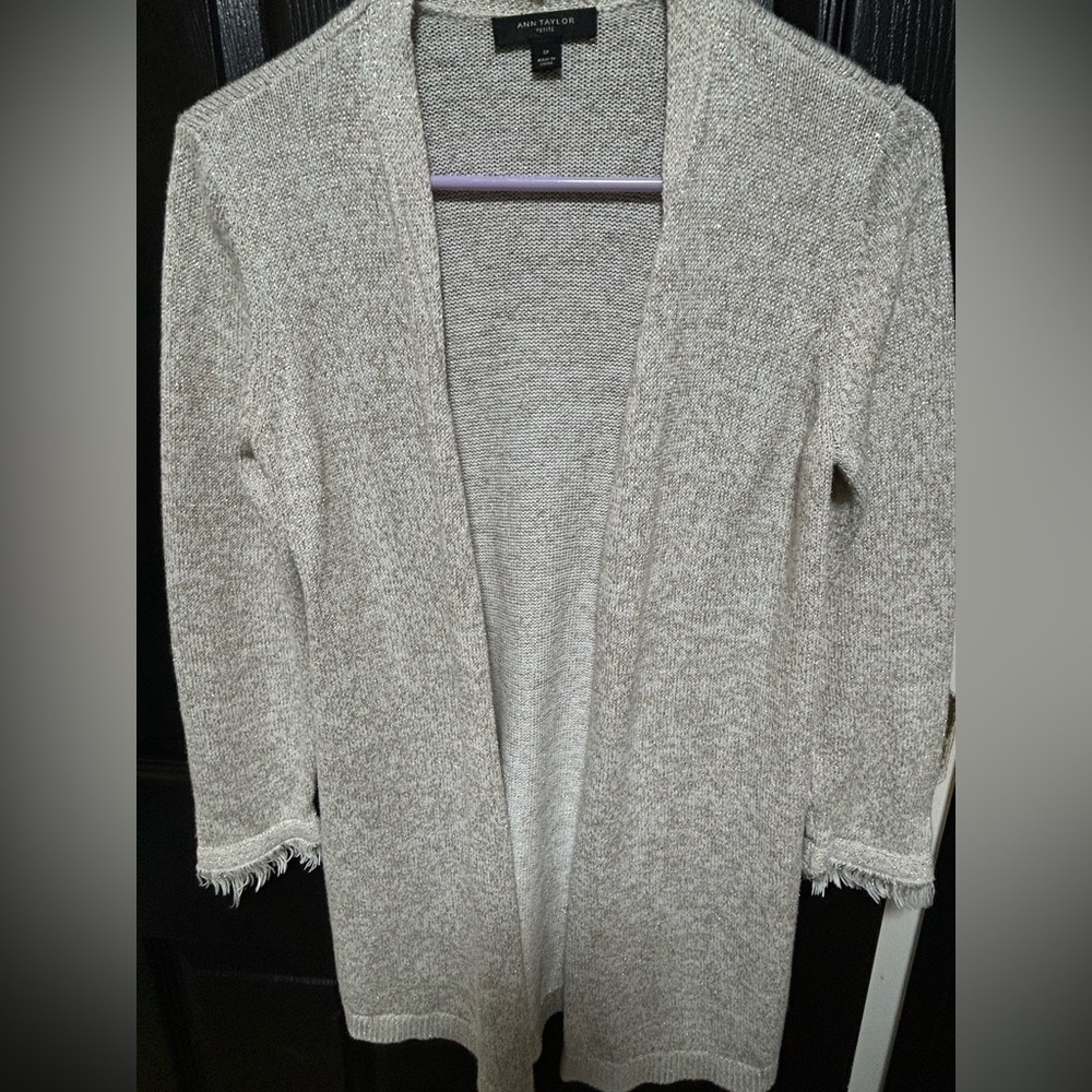 Ann Taylor Cream Open-Front Cardigan